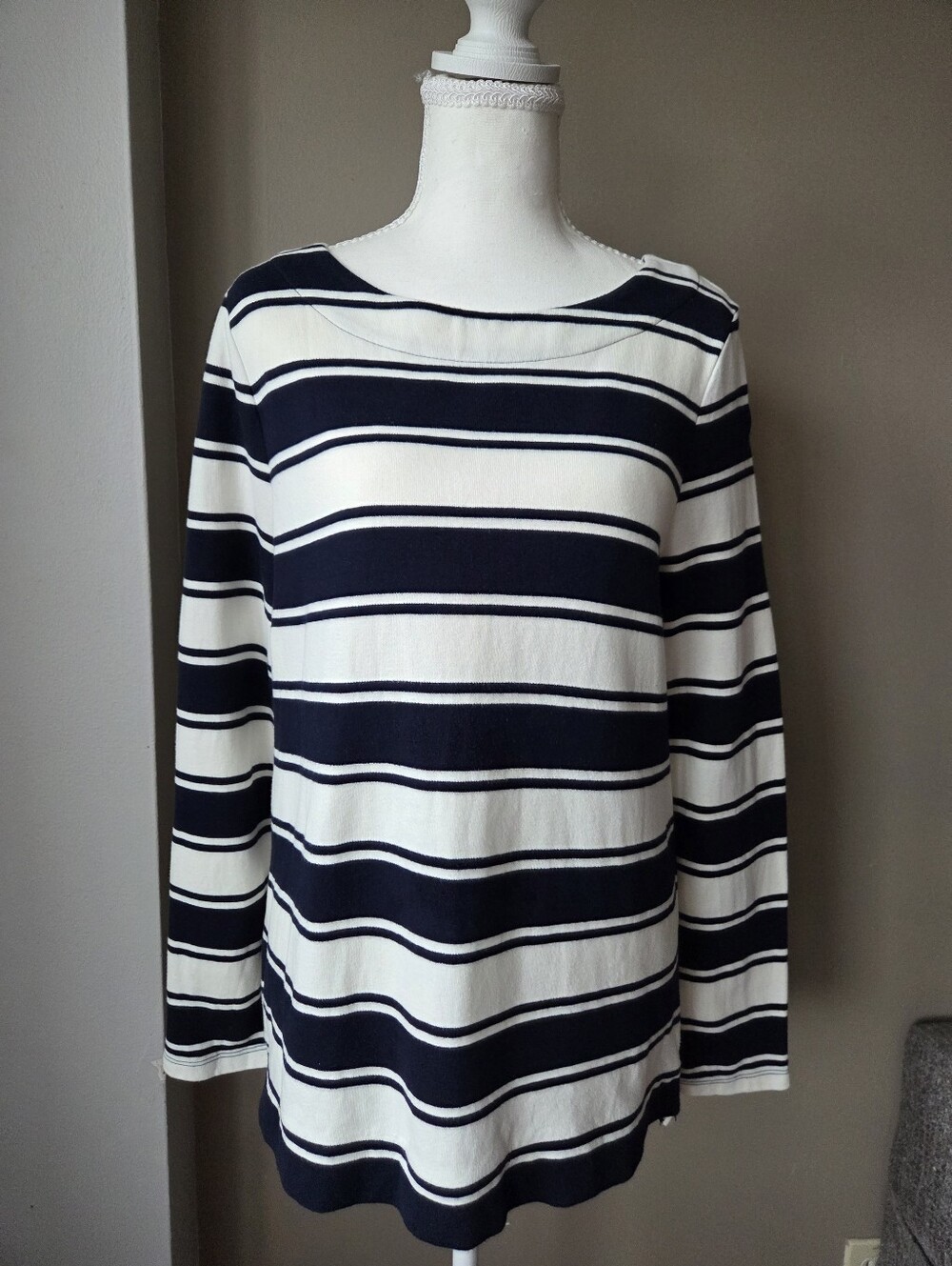 Talbots Navy and White Striped Scoop-Neck Sweater